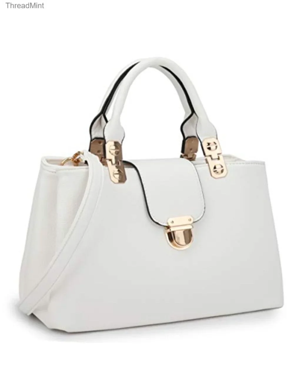 Vegan Leather Satchel Handbag Medium Tote Top Handle Purse Detachable Strap